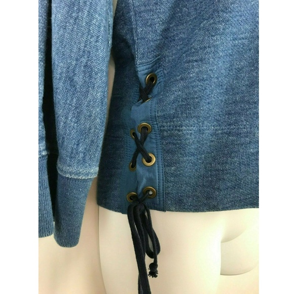 J Crew Indigo Lace Up Sweatshirt  Blue 100% Cotton - Picture 3 of 7